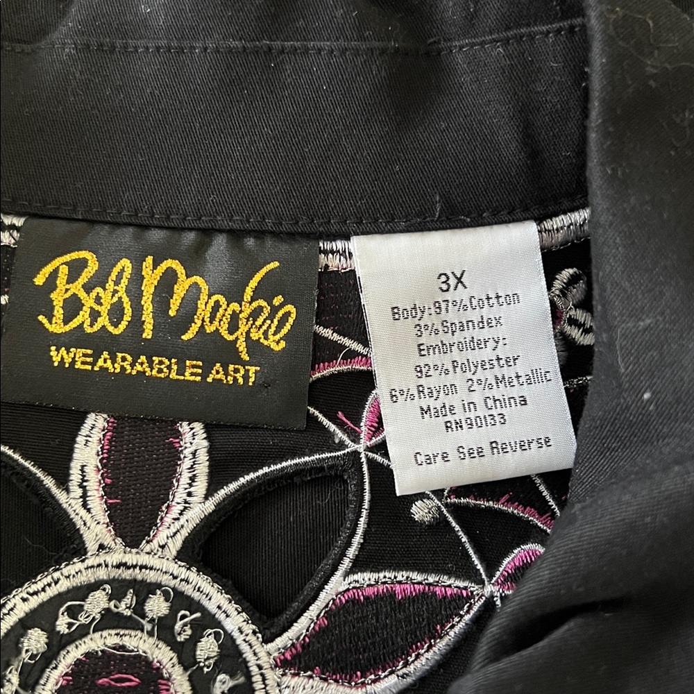 Bob Mackie Wearable Art Black, Pink Floral Embroidered Retro Zip Jacket Size 3X - Picture 11 of 16